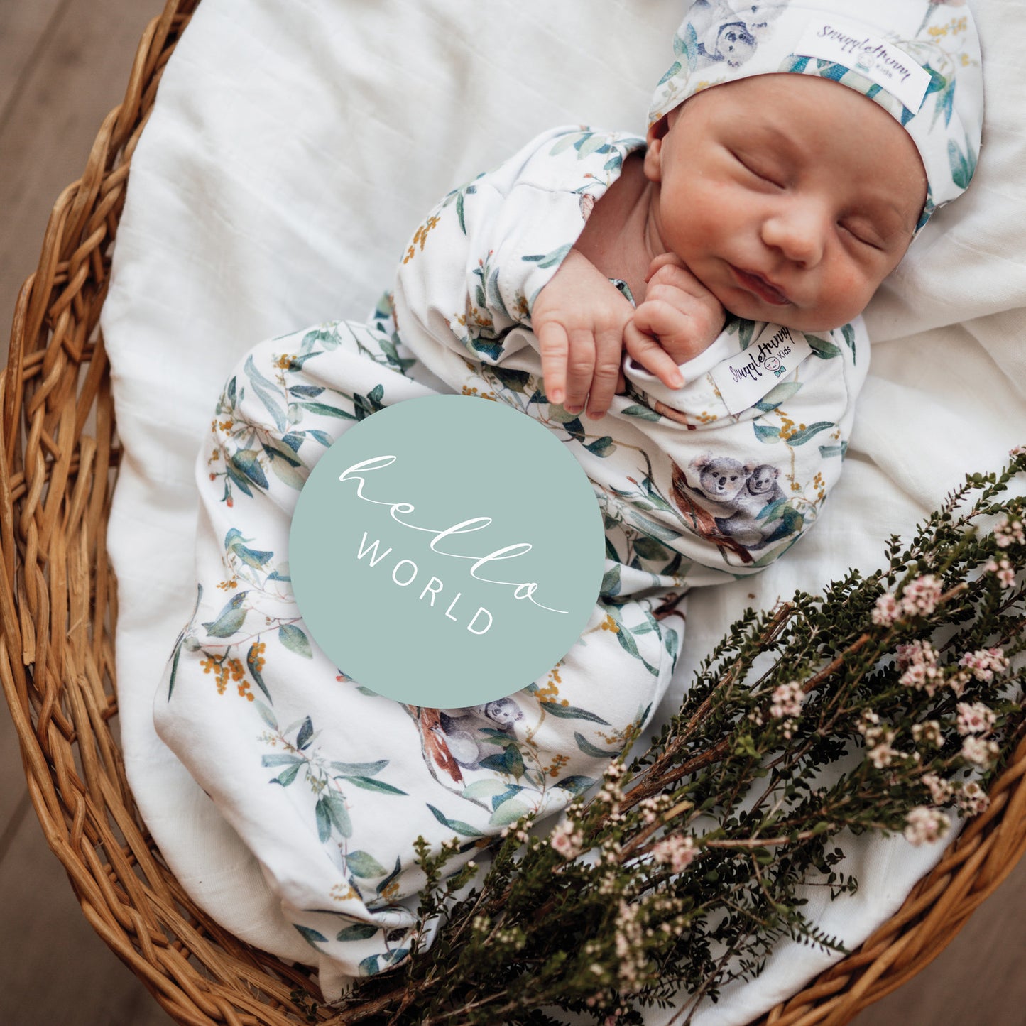 Snuggle swaddle and beanie set - Eucalypt
