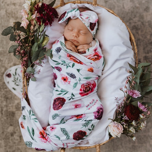 Jersey wrap and topknot set - Peony Bloom