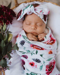 Jersey wrap and topknot set - Peony Bloom
